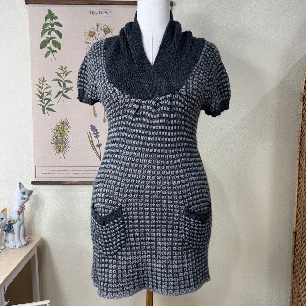 90s Y2k Open Knit Sweater Mini Dress Gloomy Coquette Forest Dolly Mori Kei M